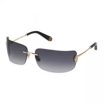 Gafas de sol de mujer Philipp Plein SPP027S950300 - Oversized Square Shield, montura de acetato negra, lentes grises degradadas, protección UV400