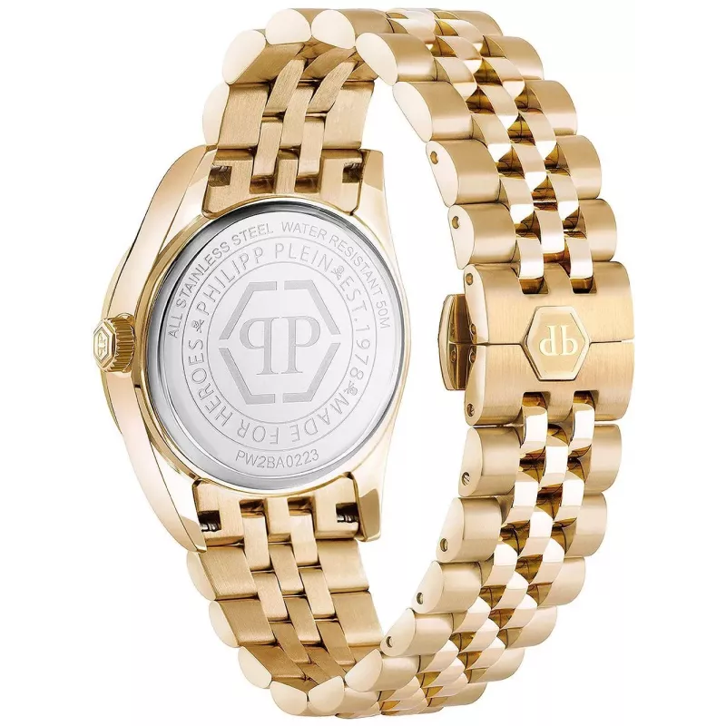 Philipp Plein reloj de mujer PW2BA0223 38mm tono oro rosa acero inoxidable silicona blanca