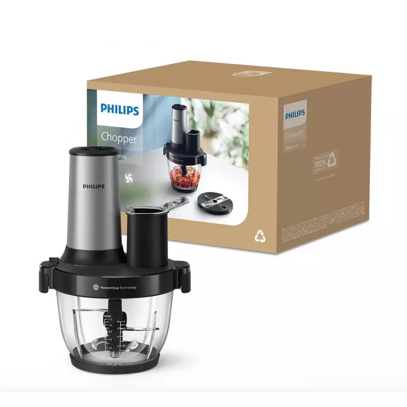 Philips Series 5000 Picadora de alimentos HR1504/00, 800 W, bol de 2,1 L, blanco