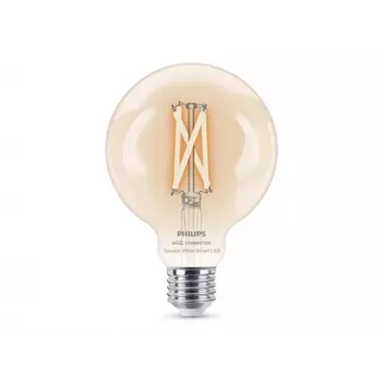 Philips Bombilla LED inteligente Wi-Fi G95 E27, Tunable White 2700-6500K, equivalente a 60W, transparente