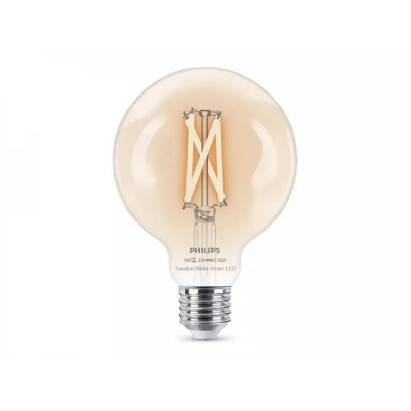 Philips Bombilla LED inteligente Wi-Fi G95 E27, Tunable White 2700-6500K, equivalente a 60W, transparente