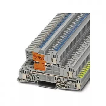 Phoenix 3076028 UTI 2,5-PE/L/NT bloque de bornes de instalación de 3 pisos, conexión por tornillo, 2,5 mm², 400 V, 24 A, montaje en carril DIN, gris