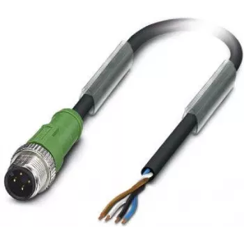 Phoenix Contact SAC-4P-M12MS/ 3,0-PUR Cable de sensor/actuador, conector M12 recto a extremo abierto, 4 polos codificación A, 3 m PUR negro-gris