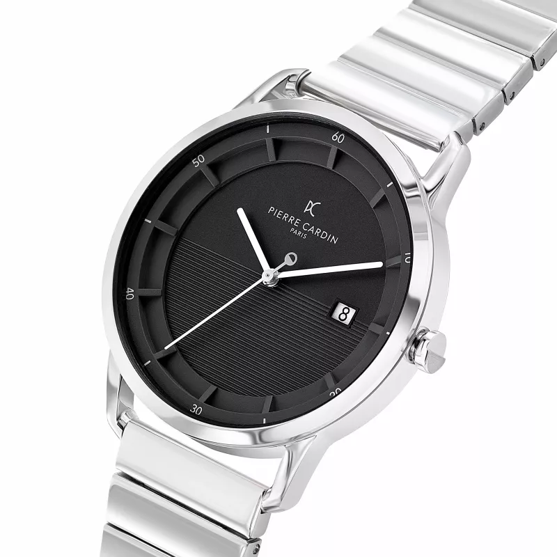 Pierre Cardin reloj hombre analógico de cuarzo CLC.6006 - Caja de acero inoxidable 43mm correa de piel negra