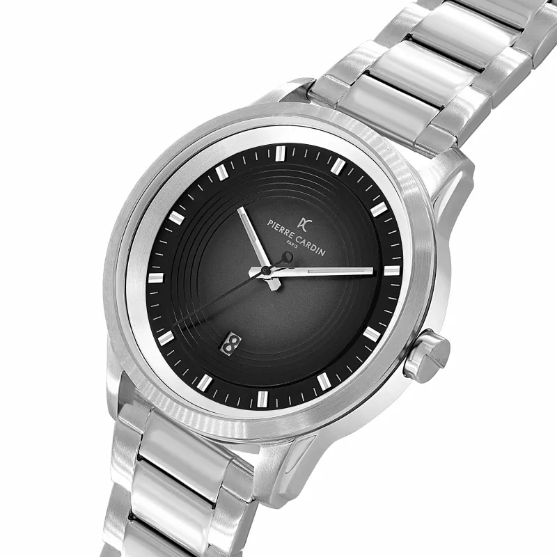 Pierre Cardin Reloj de hombre cuarzo analógico CCP.5024 - Caja de acero inoxidable de 45mm, esfera negra, correa de piel negra