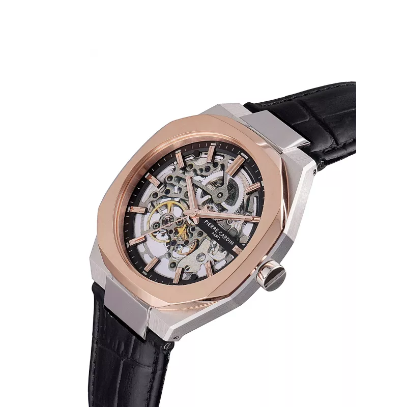 Pierre Cardin Reloj analógico de cuarzo para hombre CF.1002.LB.2 42mm acero inoxidable esfera negra correa de piel