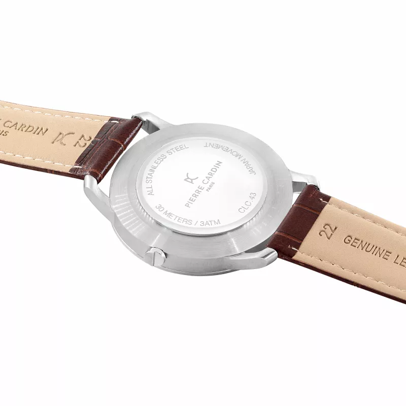 Pierre Cardin Reloj de hombre CLC.6000 cuarzo analógico 43mm caja de acero inoxidable correa de piel negra