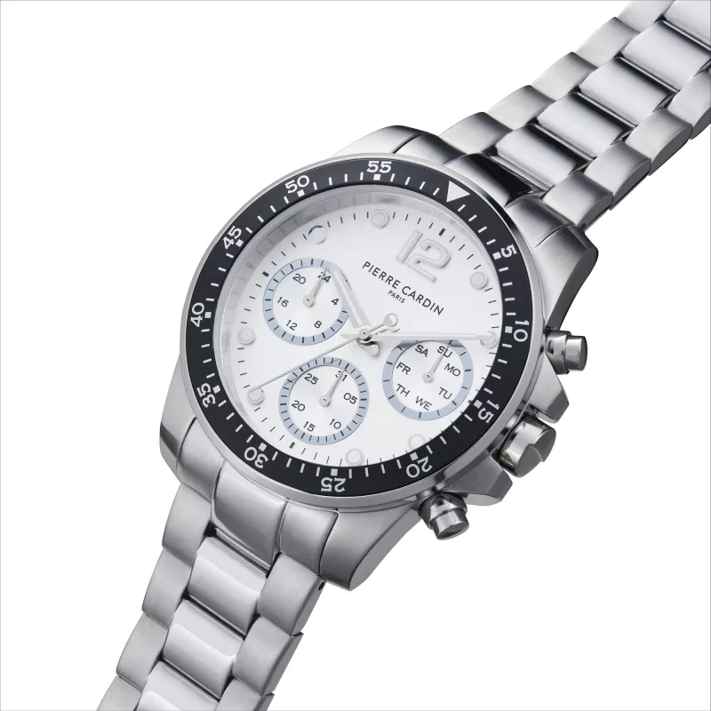 Pierre Cardin reloj de hombre analógico de cuarzo CNI.0012 40mm caja de acero inoxidable correa de piel negra
