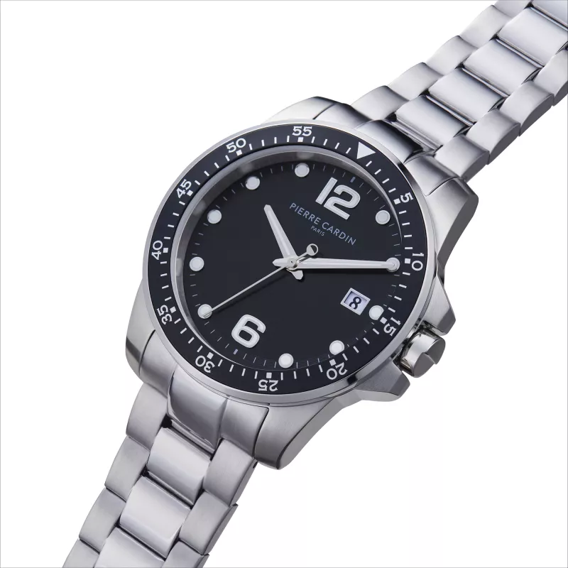 Pierre Cardin Reloj de hombre cuarzo analógico CNI.0026 40mm caja de acero inoxidable correa de piel negra