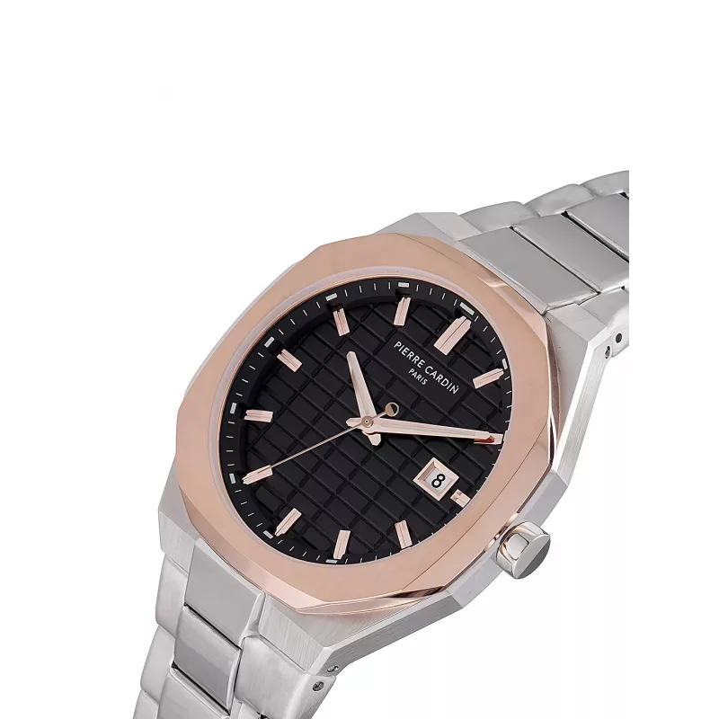 Pierre Cardin Reloj de hombre CF.1000.MU 42mm Cuarzo analógico acero inoxidable esfera negra correa de cuero