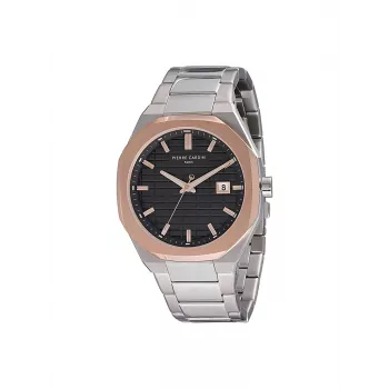 Pierre Cardin Reloj de hombre CF.1000.MU 42mm Cuarzo analógico acero inoxidable esfera negra correa de cuero