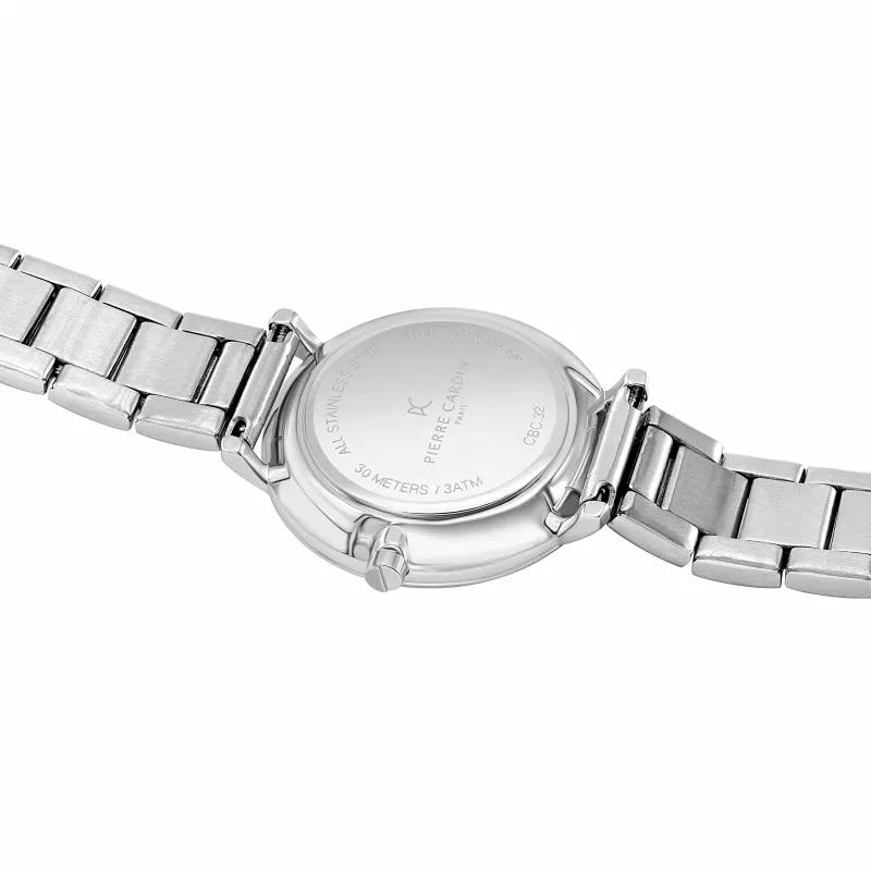 Pierre Cardin reloj de mujer analógico de cuarzo CBC.5002 32mm caja de acero inoxidable esfera blanca correa de piel negra