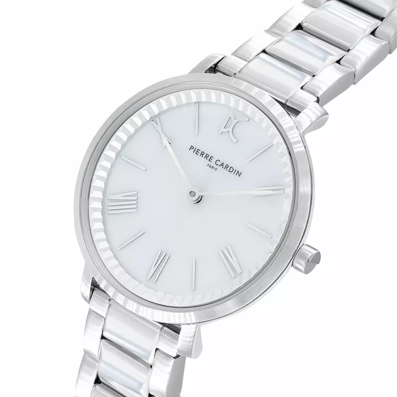Pierre Cardin reloj de mujer analógico de cuarzo CBC.5002 32mm caja de acero inoxidable esfera blanca correa de piel negra