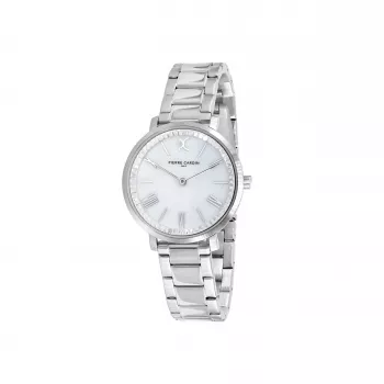Pierre Cardin Reloj de pulsera de cuarzo de mujer CBC.5002 32mm caja de acero inoxidable esfera blanca correa de piel negra