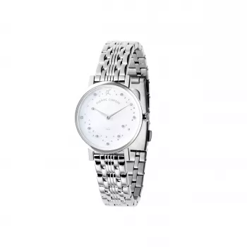 Pierre Cardin reloj de mujer analógico de cuarzo CCM.0550 32mm caja de acero inoxidable esfera plateada correa de piel negra