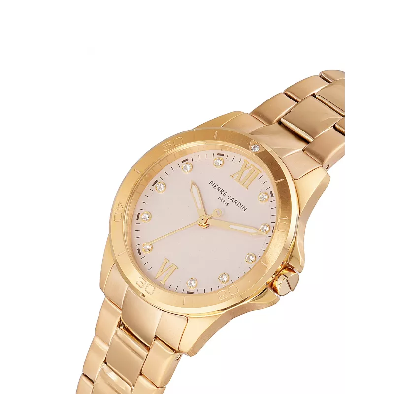 Reloj de pulsera de cuarzo de mujer Pierre Cardin CF.1009.MG 34mm acero inoxidable tono oro