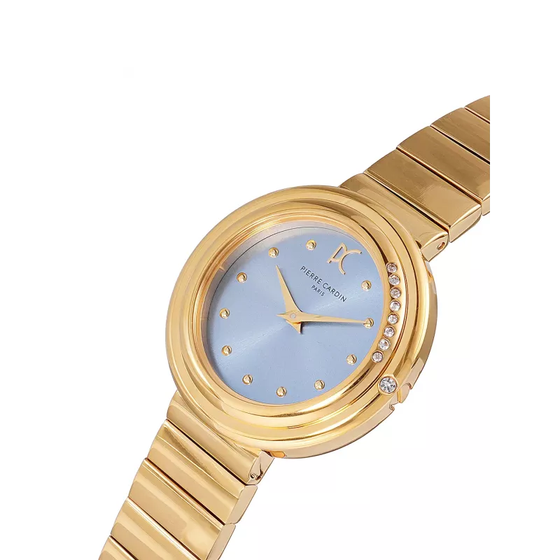 Pierre Cardin Reloj de pulsera de cuarzo para mujer CF.1010.MG.1 - 32 mm Caja de acero inoxidable dorado, esfera blanca, correa de piel marrón