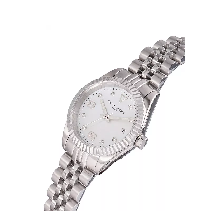 Reloj de mujer Pierre Cardin cuarzo analógico CF.1012.MS 28mm caja de acero inoxidable correa de piel negra