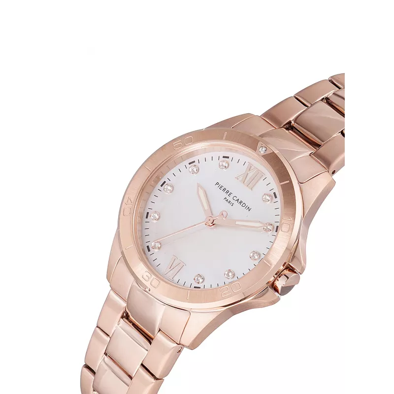 Pierre Cardin Reloj de mujer CF.1009.MR 34mm Correa de malla milanesa de acero inoxidable Cuarzo analógico Esfera nácar