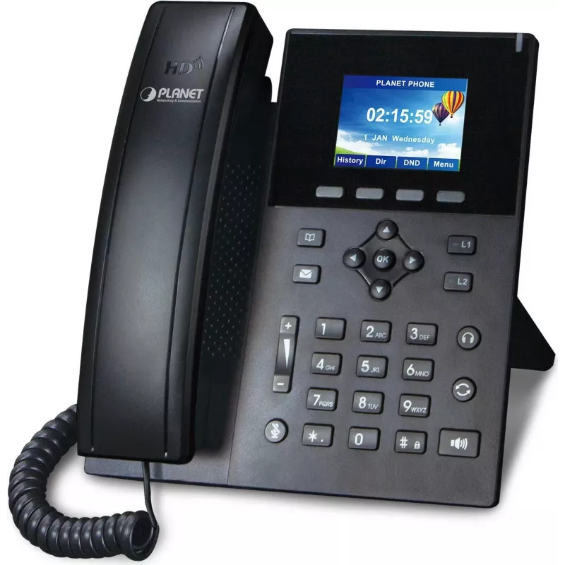 PLANET VIP-1260PT Teléfono IP PoE color de alta resolución con cámara 3MP, LCD de 6 líneas, negro