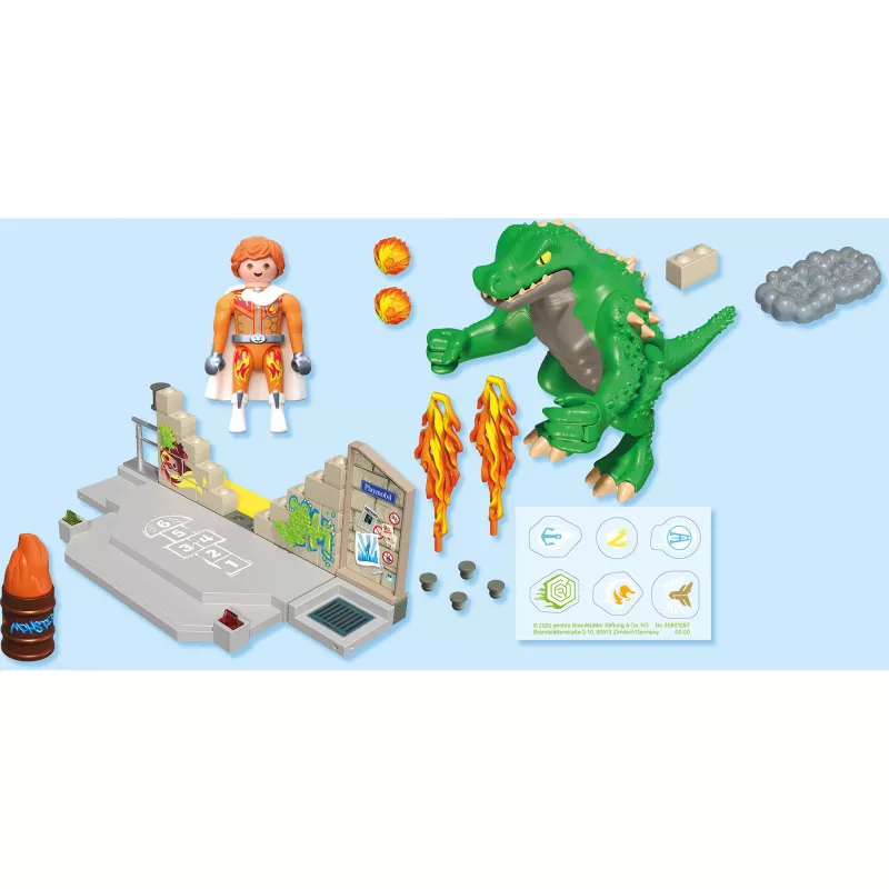 PLAYMOBIL 71831 Dino Rise Heroes: Duelo de héroes con el lagarto gigante set de acción y aventura, multicolor