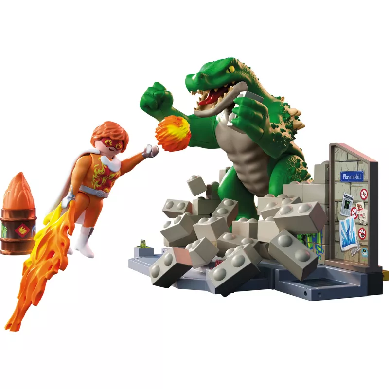PLAYMOBIL 71831 Dino Rise Heroes: Duelo de héroes con el lagarto gigante set de acción y aventura, multicolor
