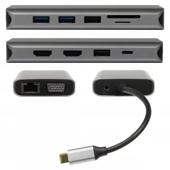 PLUSONIC adaptador de acoplamiento USB-C 8en1 - Space Gray