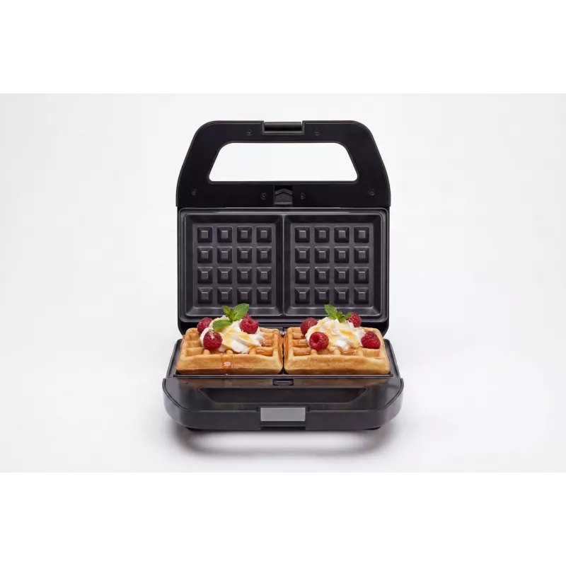 PMS 4-in-1 MELTO Sandwichera con placas intercambiables para sándwich, gofre, parrilla, galleta/fruto seco, 800 W, negro/plata