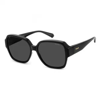 Polaroid Ancillaries PLD9021S807 Gafas de sol rectangulares unisex - Montura negra, lentes polarizadas grises