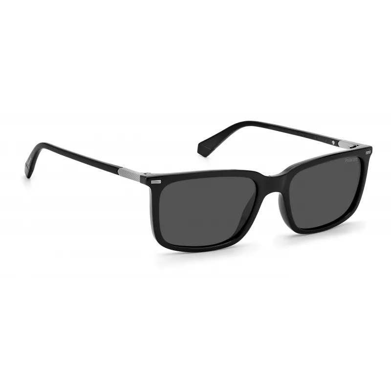 POLAROID Hombre PLD2117S807F5 Gafas de sol rectangulares - Montura negra lentes grises polarizadas 55mm