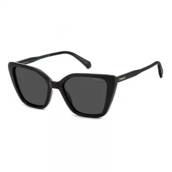 Polaroid PLD4189S807 Gafas de sol rectangulares mujer - Montura negra, lentes grises polarizadas, 53 mm