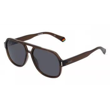 Polaroid PLD6193S09QF7 Gafas de sol rectangulares unisex - montura havana, lentes grises polarizadas, 57 mm