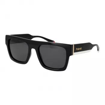 POLAROID PLD6224SX5480 Gafas de sol rectangulares unisex - Montura negra, lentes polarizadas grises, 54 mm