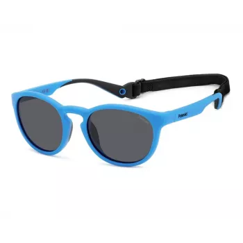 POLAROID PLD7050SMVU Gafas de sol cuadradas unisex - Montura negra mate, lente gris polarizada, 52mm