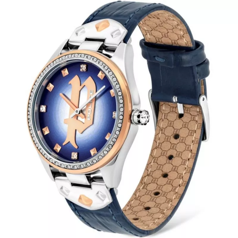 POLICE Masterpiece reloj mujer cuarzo PL16029MSTR03 36 mm esfera azul pulsera de malla de acero inoxidable plateada