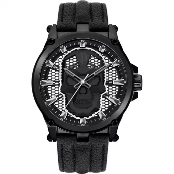 Police Reloj analógico de cuarzo Battalion hombre PEWJA2108203 47mm esfera negra correa de piel negra