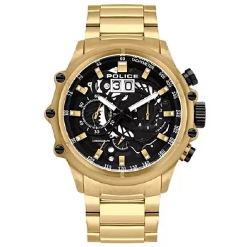 POLICE Reloj cronógrafo de hombre PL16018JSG02M 48mm Acero inoxidable Milanesa Tono dorado