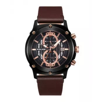 Police Reloj cronógrafo hombre R1451324001 - Caja de acero inoxidable de 46mm, esfera azul, correa de piel marrón