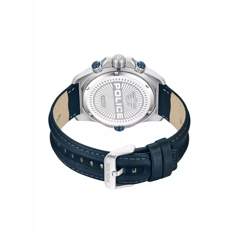 POLICE Hombre PEWJF0022503 Reloj analógico de cuarzo 46mm Acero inoxidable Correa de piel negra