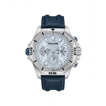 POLICE Hombre PEWJF0022503 Reloj analógico de cuarzo 46mm Acero inoxidable Correa de piel negra