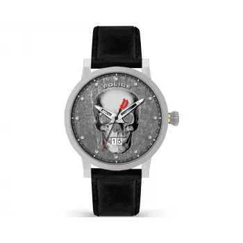 POLICE Reloj de hombre PL15404JS.57 analógico de cuarzo 45mm caja de acero inoxidable correa de piel marrón esfera azul