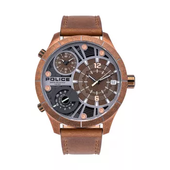 POLICE Reloj de hombre PL15662XSQR1 cronógrafo de cuarzo, caja de acero inoxidable de 52mm, esfera negra y correa de piel
