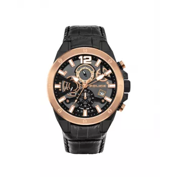 POLICE reloj de hombre PL15711JSBR61 cuarzo - caja de acero inoxidable de 48mm con correa de piel marrón