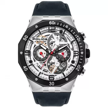 Reloj de hombre POLICE PL16065JSTB04 Raho cuarzo analógico 46mm esfera azul correa de piel marrón