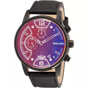 POLICE reloj de cuarzo analógico hombre PEWJF2203306S 45mm caja de acero inoxidable correa de piel negra