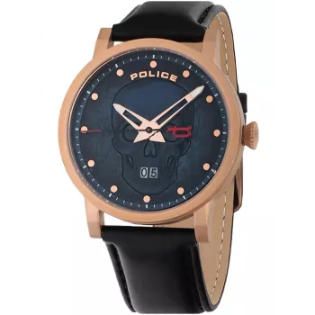 Police Reloj hombre cuarzo analógico PL15404JSR.03 - Esfera azul, correa de piel marrón, 43mm