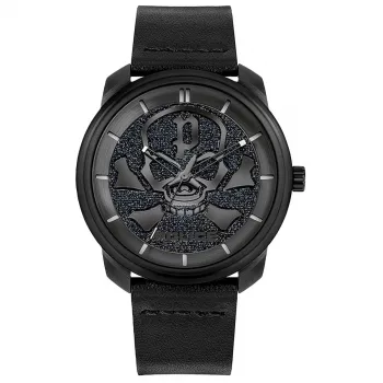 Police reloj de hombre analógico de cuarzo PL15714JSB0 44mm caja de acero inoxidable correa de piel negra