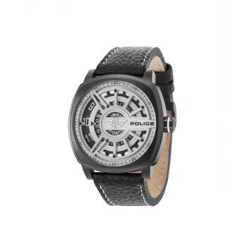 Police Reloj de hombre de cuarzo analógico R1451290002 - 49mm Caja de acero inoxidable, correa de piel negra
