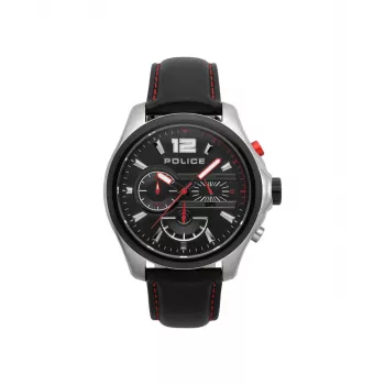 Police reloj de hombre analógico de cuarzo R1471294003 - 46mm caja de acero inoxidable, esfera negra, correa de piel