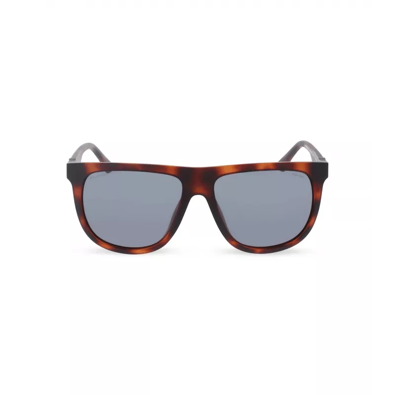 POLICE Gafas de sol rectangulares polarizadas para hombre SPLN33V59878P - Montura de acetato habana, lentes marrones, 59mm